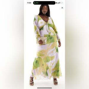 ASOS Green and Yellow Tie Front Maxi Dress